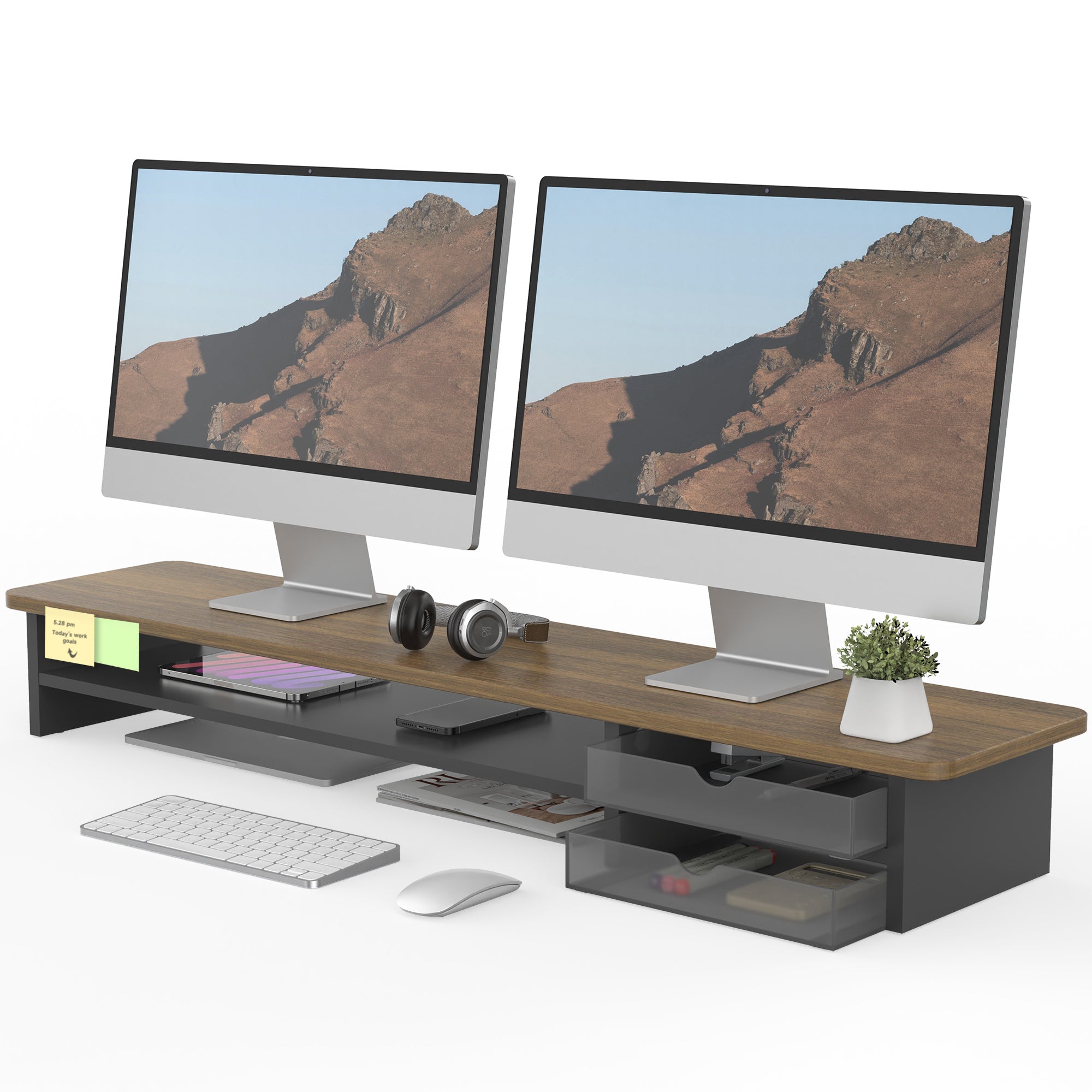 Fenge Dual Monitorständer Riser mit 2 Acryl Schubladen 108cm